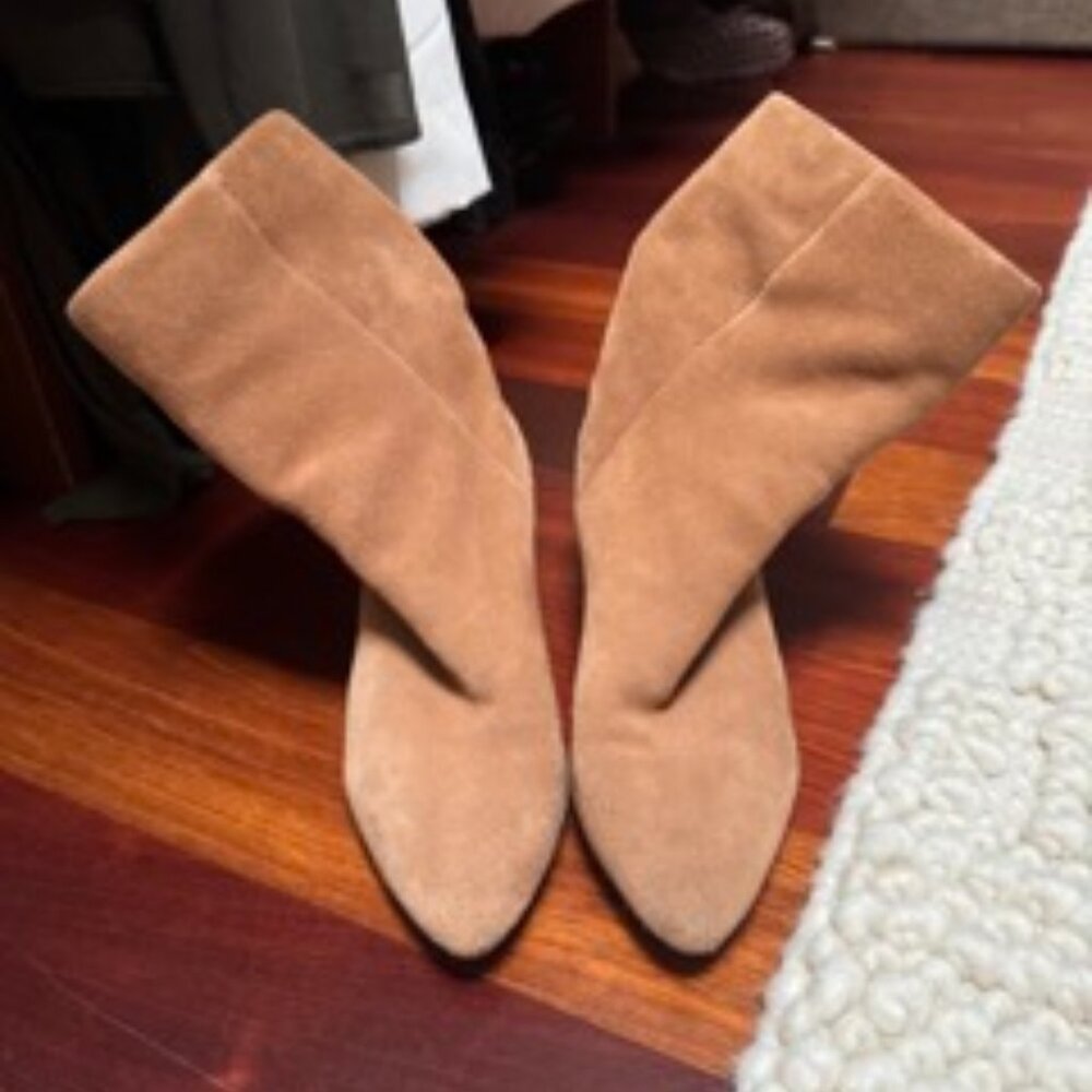 Something Navy Tan Suede Ankle Booties Size 8